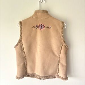 L.L. Bean Faux Suede Sherpa Vest Floral Embroidery Retro Vintage Lagenlook Y2K